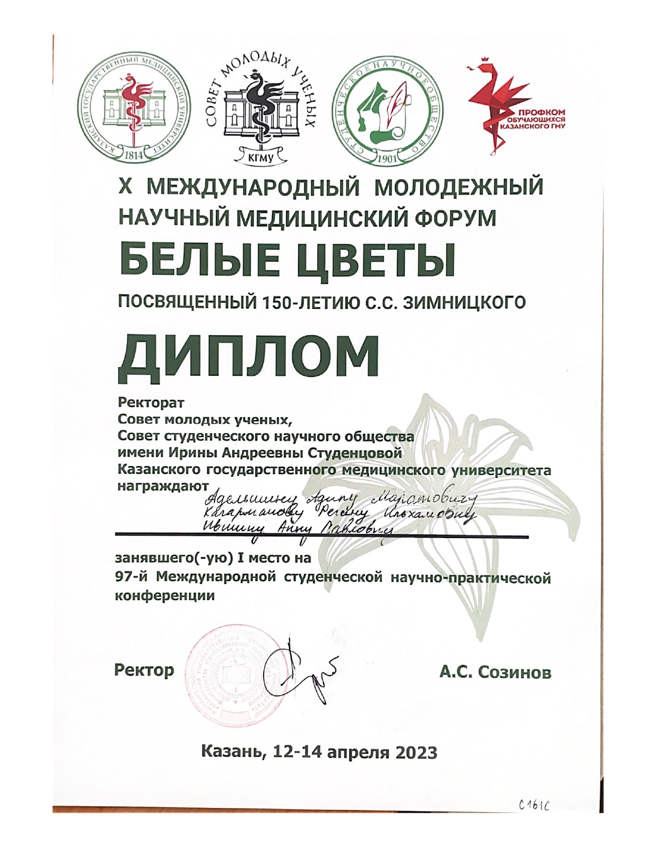 Белые цветы_Диплом I степени_ПГАС осень 2023