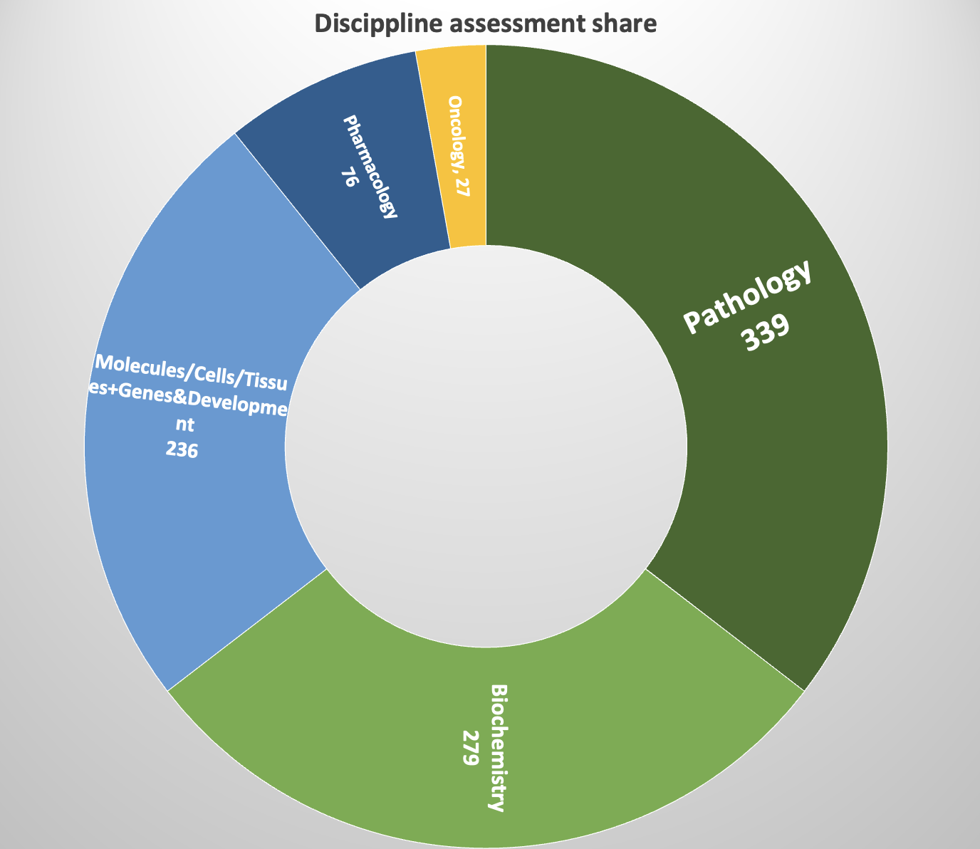 Diagram is showing the quantity of assessment tools in relation to Disciplines